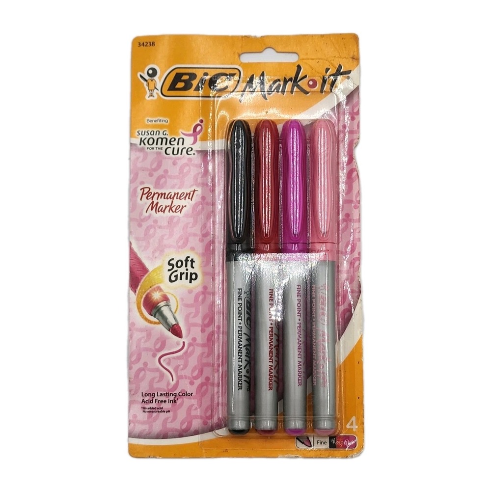 Bic Mark It Permanent Markers Fine Point Assorted Colors Pack Of‎ 4 34238 New